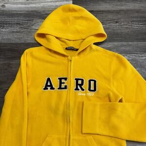 Vintage Y2K Aeropostale Yellow Blue Womens S Full Zip Spellout Fleece Hoodie‎